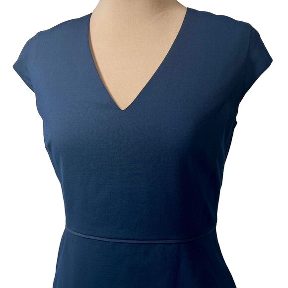 Ann Taylor's Navy Blue V-Neck Cap Sleeve Back Zip Sheath Dress - Picture 3 of 12
